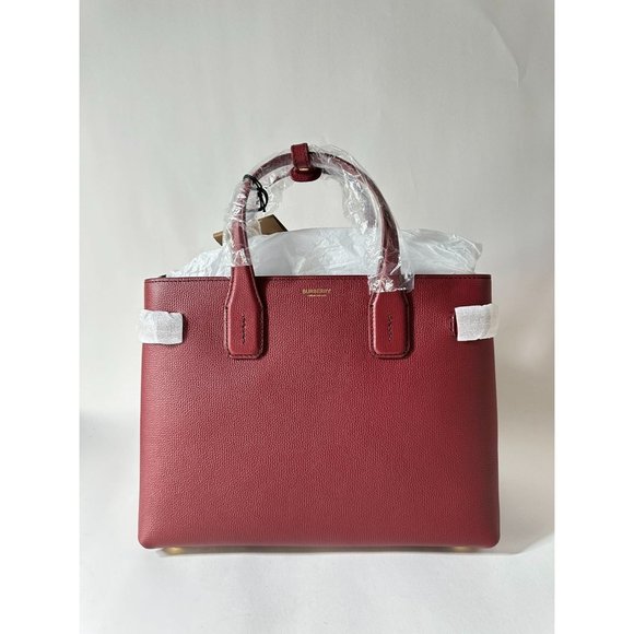 Burberry Medium Banner House Check Leather Tote Shoulder Bag Crimson - Picture 4 of 16